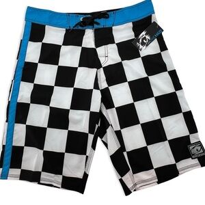 ISLANDHAZE - Men’s Board Shorts - Black & White Checkers - Size Large